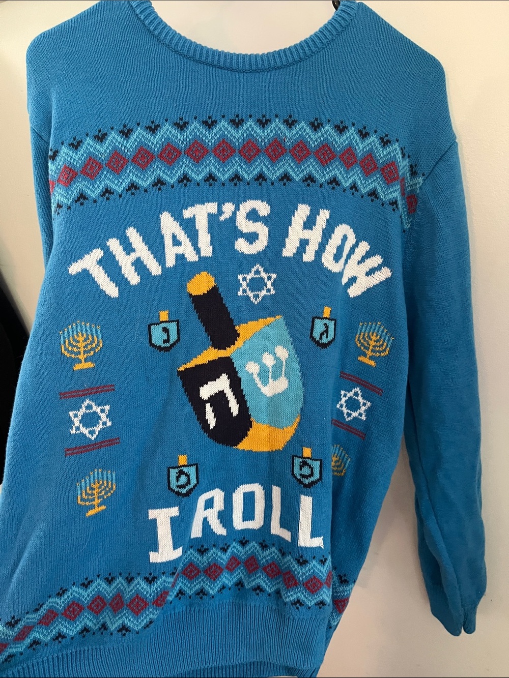 Blue Hanukkah Sweater "That's How I Roll"